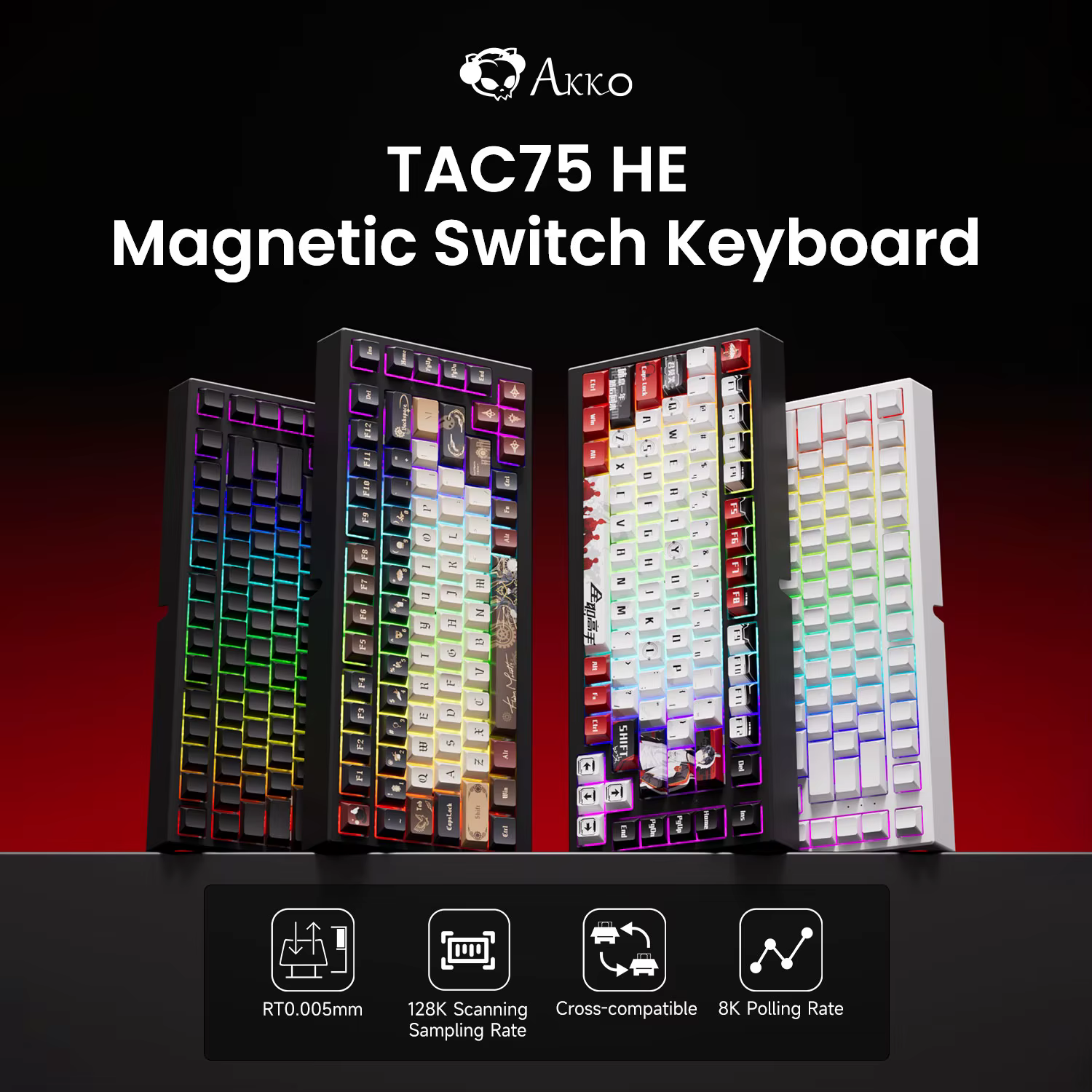 AKKO TAC75 HE clavier à interrupteur magnétique 75% claviers de jeu déclencheur rapide 0.005mm 8K RGB filaire Esports