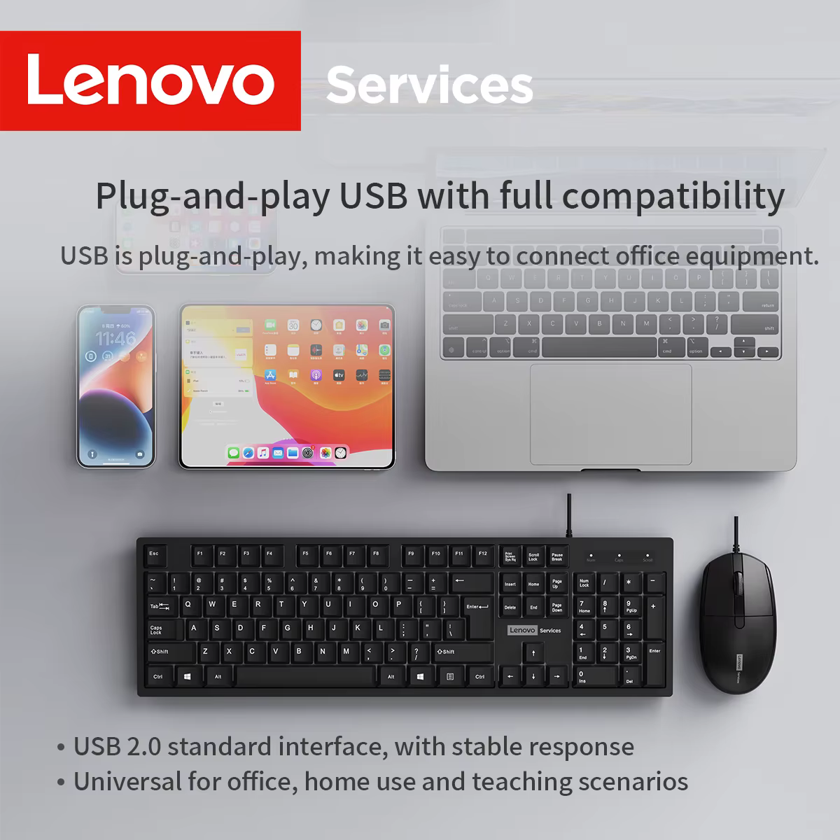 Lenovo – ensemble souris et clavier filaires