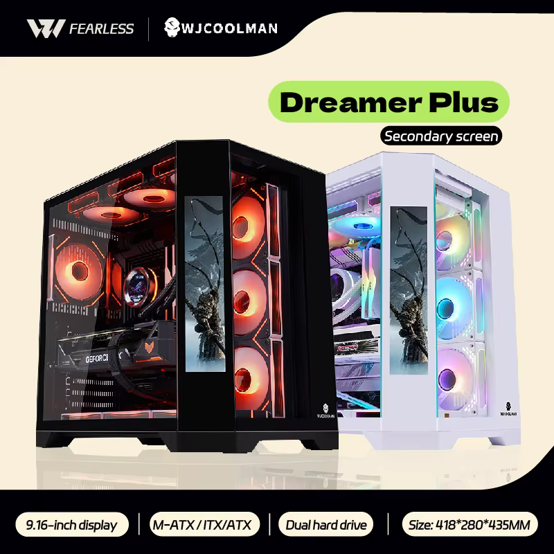 WJCOOLMAN Dreamer PLUS boîtier PC écran secondaire avec côté complet vue sur la mer salle 360 refroidisseur d'eau coque d'ordinateur gabinetes gamer