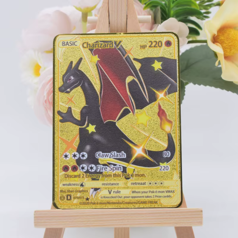 10000 Cartes Pokémon Métalliques Dorées Arceus Vmax en Anglais avec Lettres Pokmo en Fer Mewtwo Charizard GX Cadeau pour Enfants Jeu de Collection de Cartes