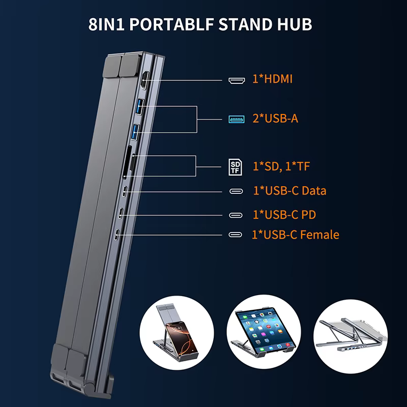 Station d'accueil pour ordinateur portable USB C 8 en 1 avec USB C