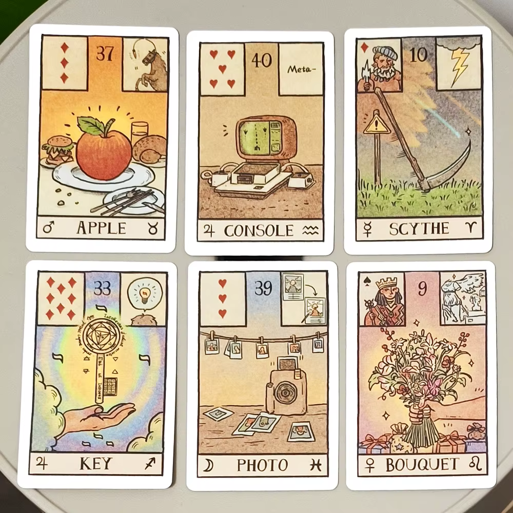Akashic Eye Lenormand : Ensemble de divination de 61 cartes (36 traditionnelles + 12 nouvelles + 13 optionnelles) Cartes Oracle illustrées modernes 9*6cm