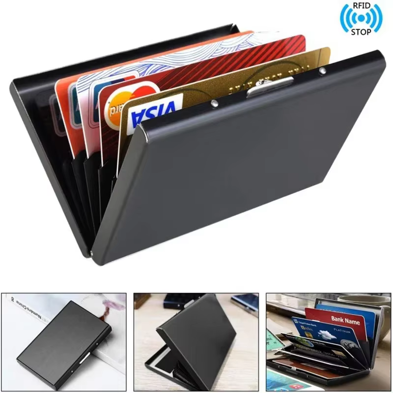 Portefeuille porte-cartes RFID en aluminium, portefeuille métallique multi-emplacements, étui de poche léger pour cartes d'identité, de débit et bancaires, portable pour les voyages