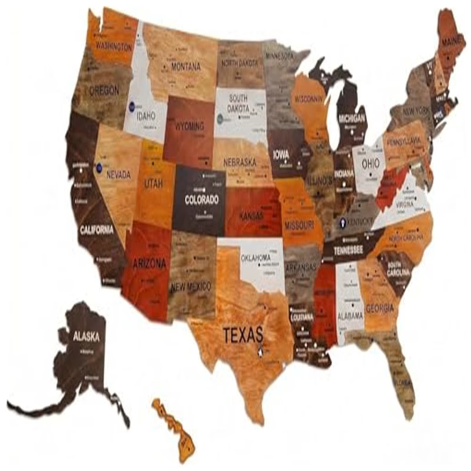 Puzzle de voyage en bois des États-Unis 12 x 10 pouces avec autocollants et épingles, cartes de suivi des voyages des États-Unis, léger et détachable