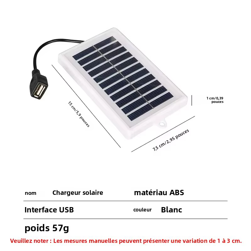Chargeur solaire portable avec sortie USB - Charge d'énergie solaire pour camping en plein air, voyage, urgence, lampe de poche et outils de ventilateur