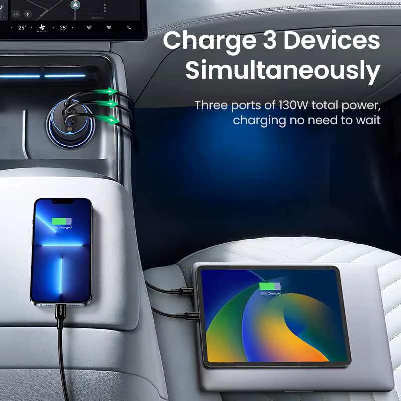 UGREEN 130W USB C chargeur de voiture pour Xiaomi iPhone 17 Samsung Galaxy S25 ordinateurs portables Tabet PD3.0 charge