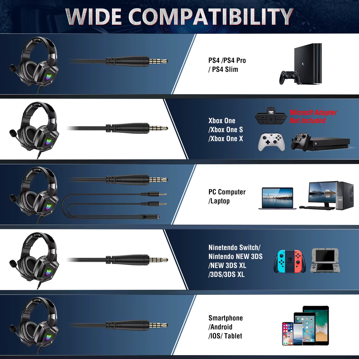 ONIKUMA K8 casque de jeu avec micro HD Flexible lumière rvb son Surround sur-oreille