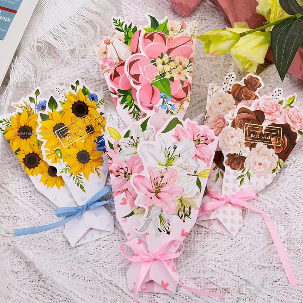 Carte de vœux 3D Fleurs en papier Tournesol/Rose/Œillet, Bouquet de fleurs artisanales, Carte de vœux DIY exquise pour Mariage