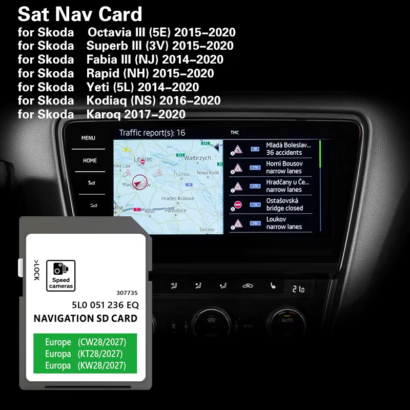 Carte SD GPS pour Skoda Yeti 2014-2020, couverture de carte automobile Europe, Melta, Roumanie, Portugal
