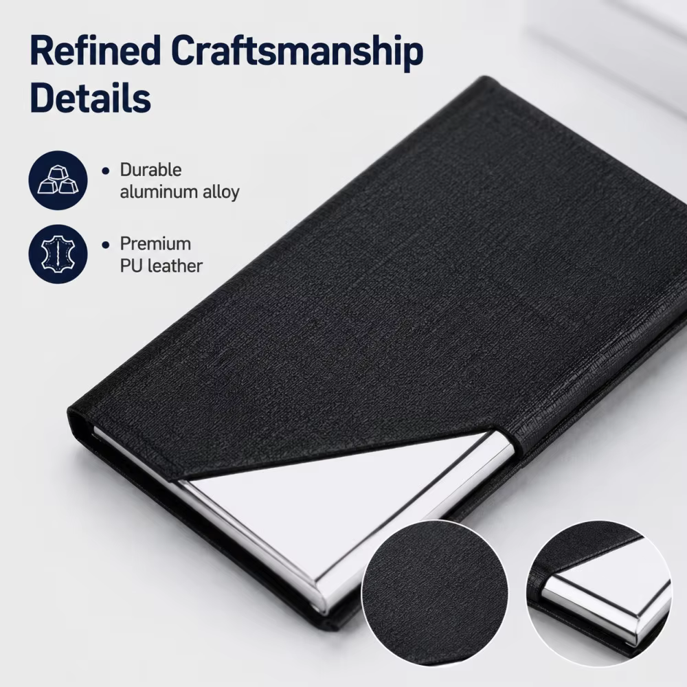 Portefeuille de luxe en cuir PU, porte-cartes d'identité et de crédit pour femmes et hommes, étui à cartes en aluminium de marque à la mode
