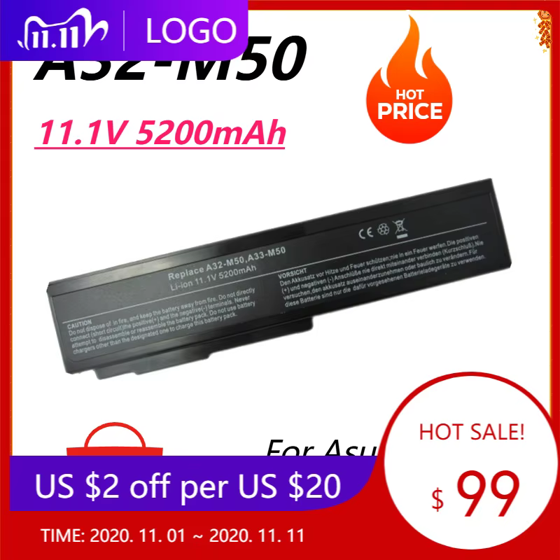 Batterie d'ordinateur portable pour Asus A32-M50 A33-M50 A32-N61 N53S N53J N43 N61JQ M50Sa G50 X55 M70 M60 M60J N53