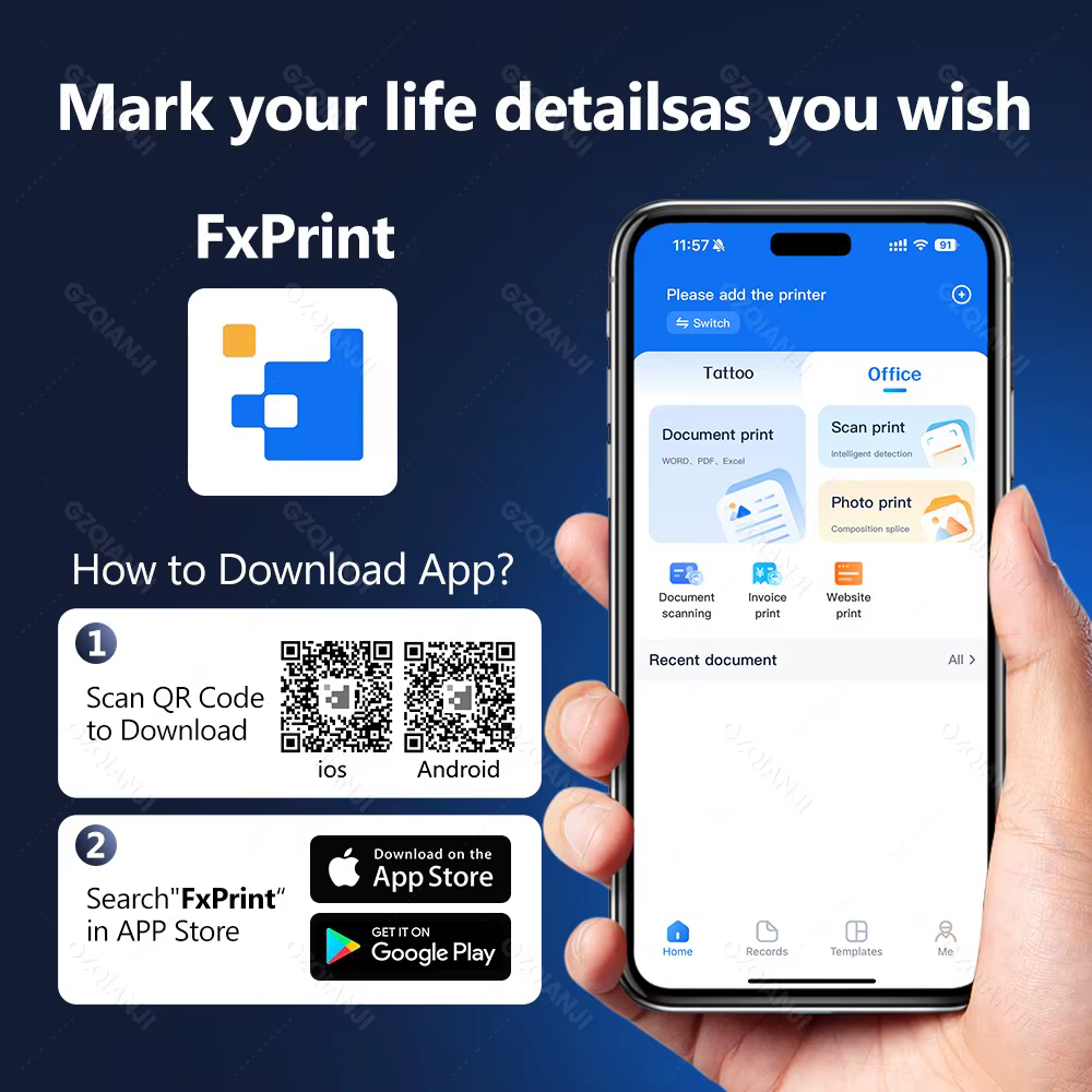 Imprimante thermique Portable A4 Bluetooth Photos PDF Machine d'impression de documents rouleaux pliés papier pour le travail de bureau maison école voyage