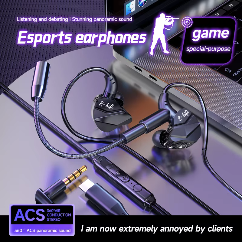 Écouteurs de jeu Gamer avec Microphone HD 3.5mm et TypeC