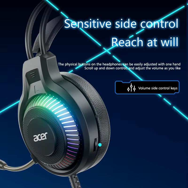 Acer casque de jeu avec micro 7.1 stéréo virtuel Surround lumière LED basse écouteurs casques Gamer pour ordinateur PC