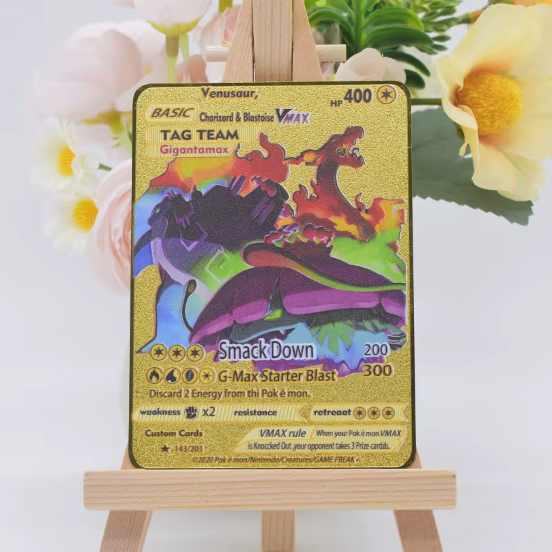 10000 Cartes Pokémon Métalliques Dorées Arceus Vmax en Anglais avec Lettres Pokmo en Fer Mewtwo Charizard GX Cadeau pour Enfants Jeu de Collection de Cartes