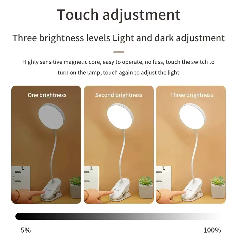 Lampe de Table LED Portable, veilleuse Rechargeable par USB avec pince pliante, support d'étude, lampe de lecture, 3 Modes de gradation, protection des yeux