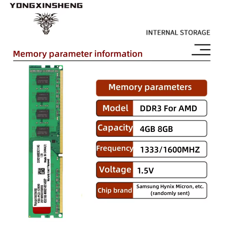 Carte mère AMD dédiée DDR3 4GB 8GB 1333 1600MHZ RAM mémoire de bureau 1.5V 240 broches CPU Intel non tampon non compatible