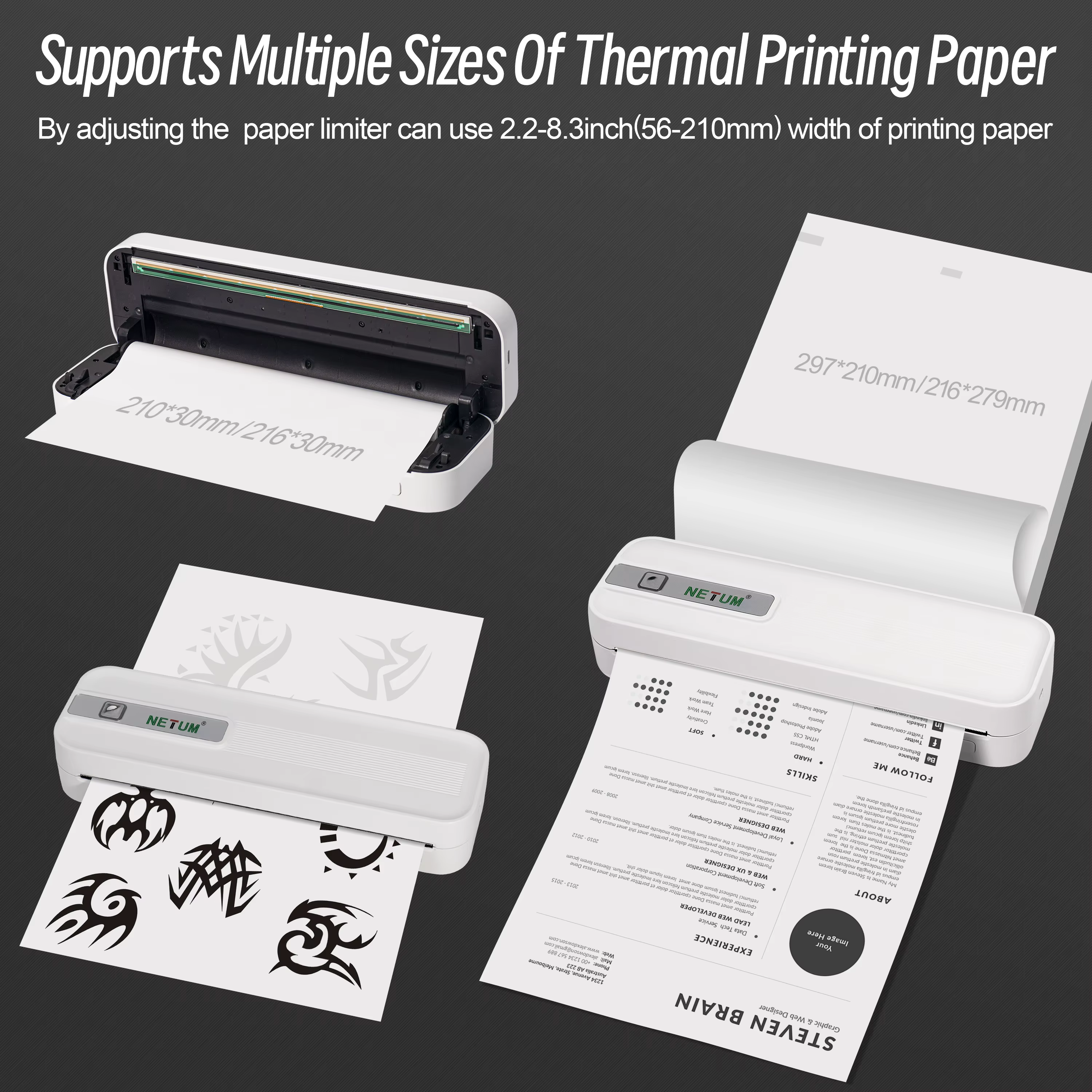 Imprimante thermique Portable A4 Bluetooth 200DPI, sans fil, sans encre, pour l'impression de documents de bureau/maison/voyage