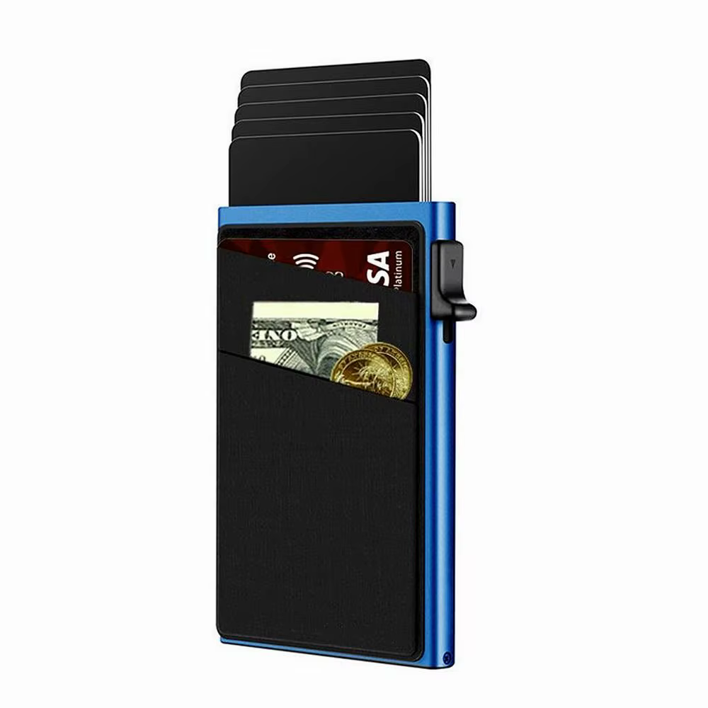 Porte-cartes automatique anti-vol RFID avec renfort par vis, boîte en métal, boîte à cartes pour homme, matériau en alliage d'aluminium, blocage RFID