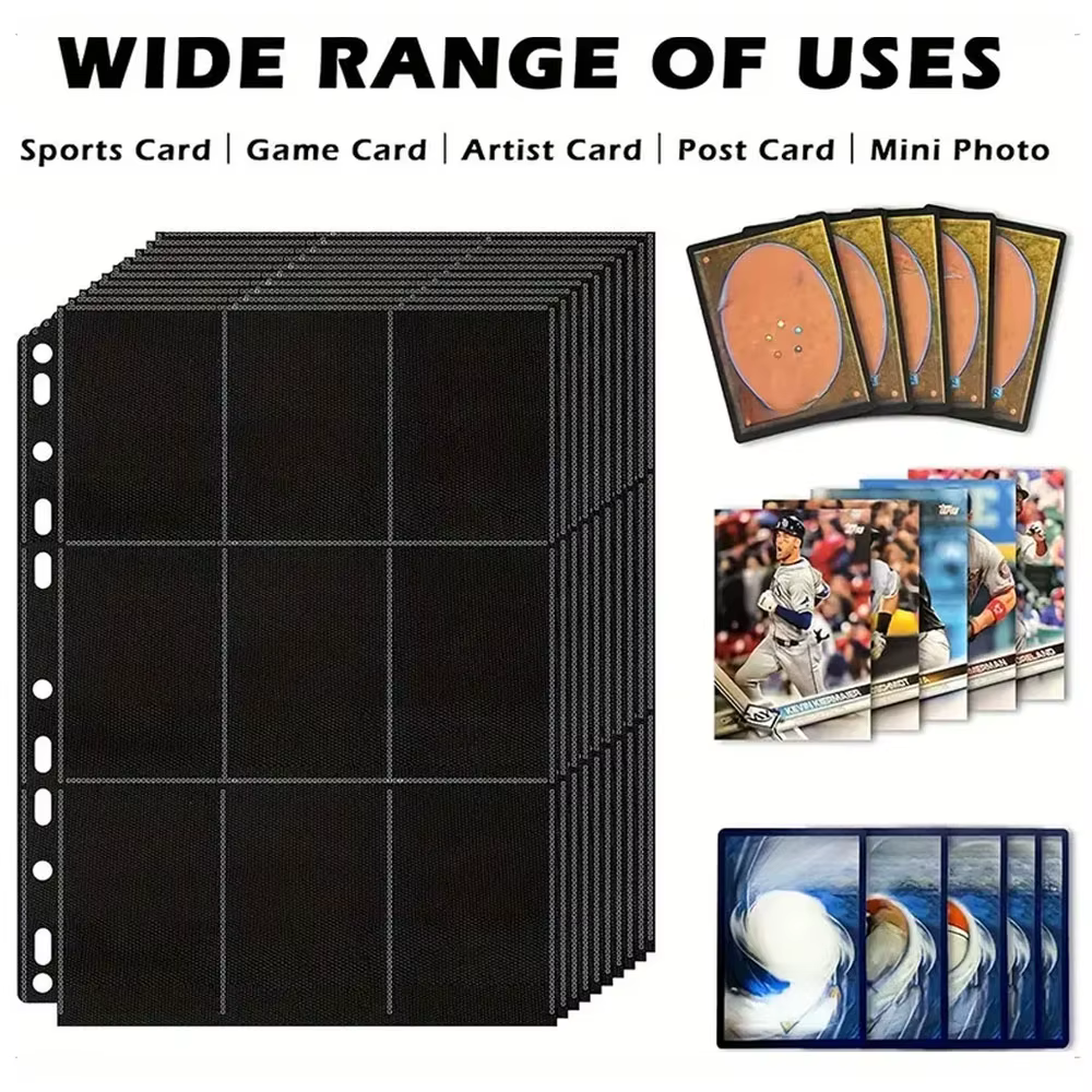 Lot de 10 pochettes noires à 9 compartiments pour classeur de cartes A4