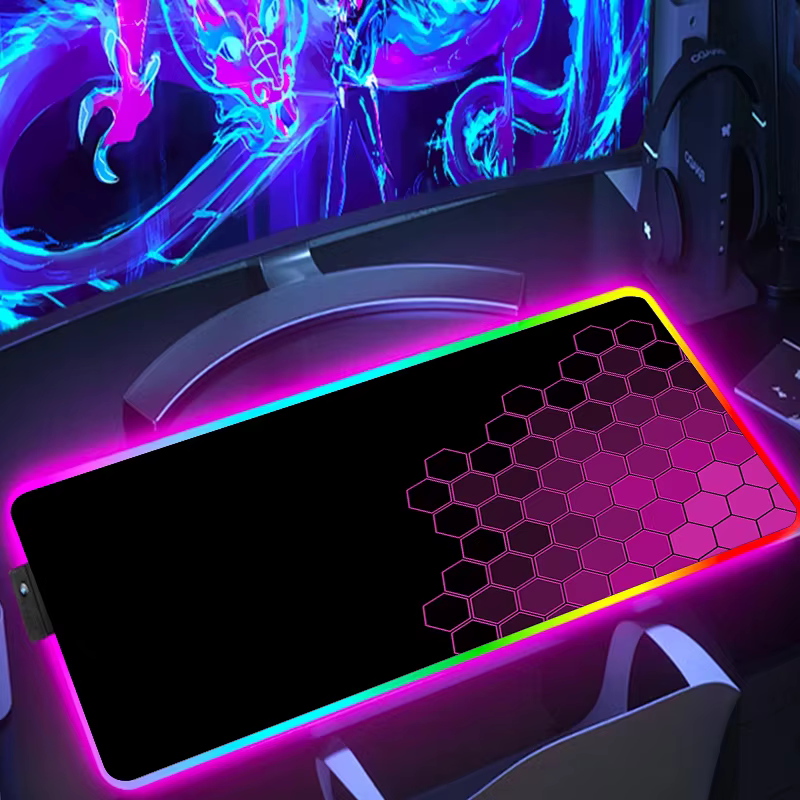 Tapis de souris de jeu hexagonal étendu rvb