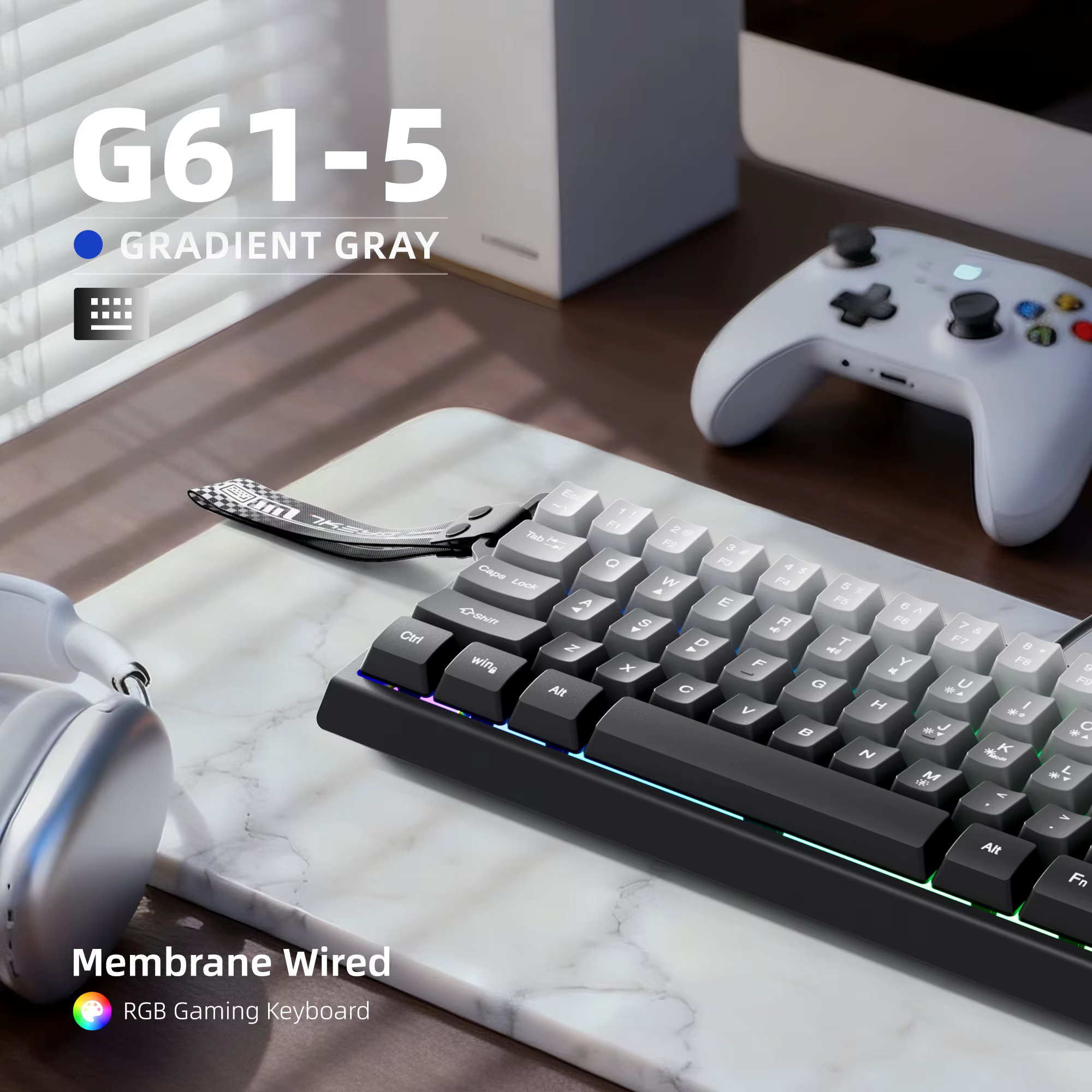 Clavier filaire compact à 60 % avec rétroéclairage RVB et touches de couleur dégradée