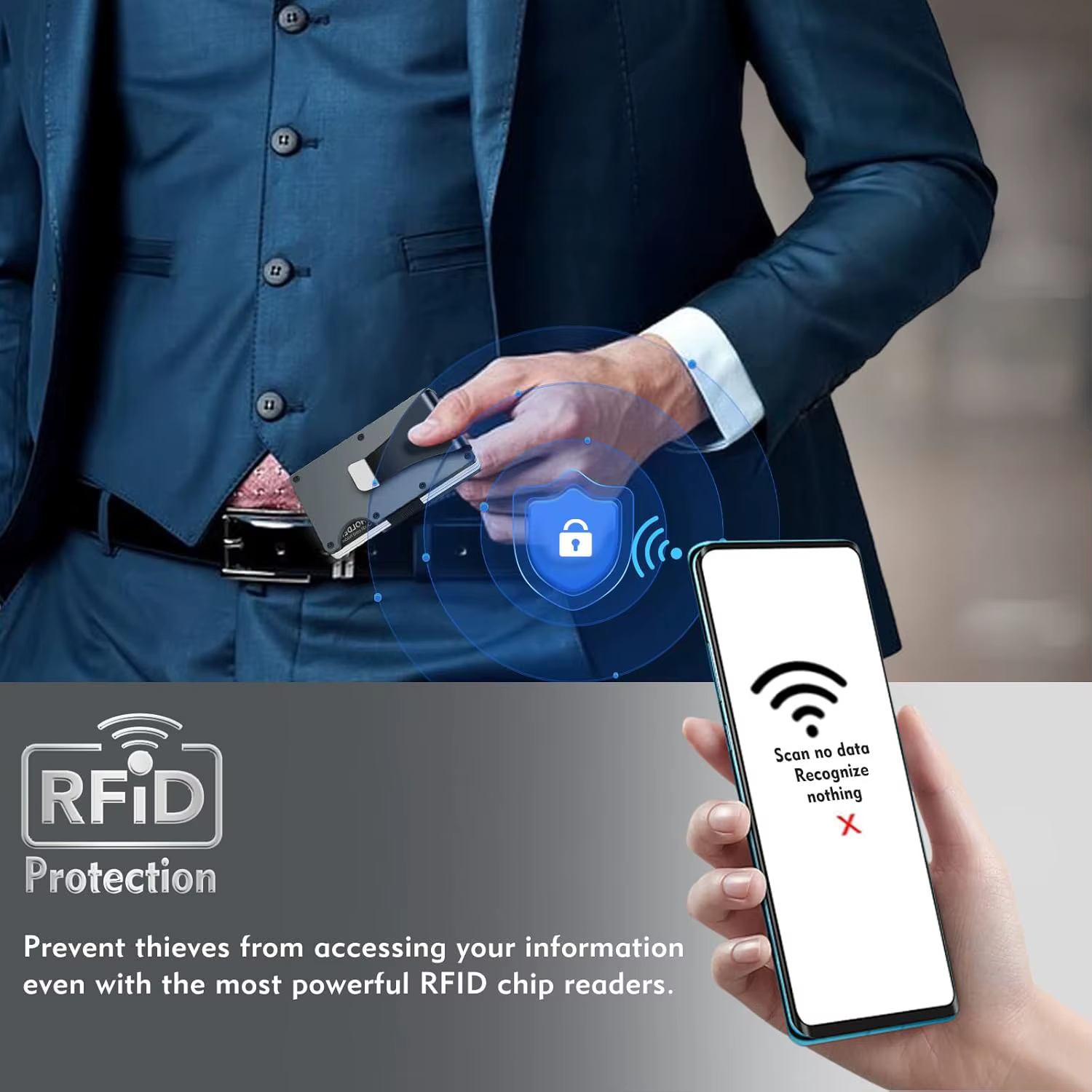 Portefeuille minimaliste pour hommes et femmes, portefeuille RFID mince, résistant aux rayures, porte-carte de crédit et pince à billets, argent facilement amovible
