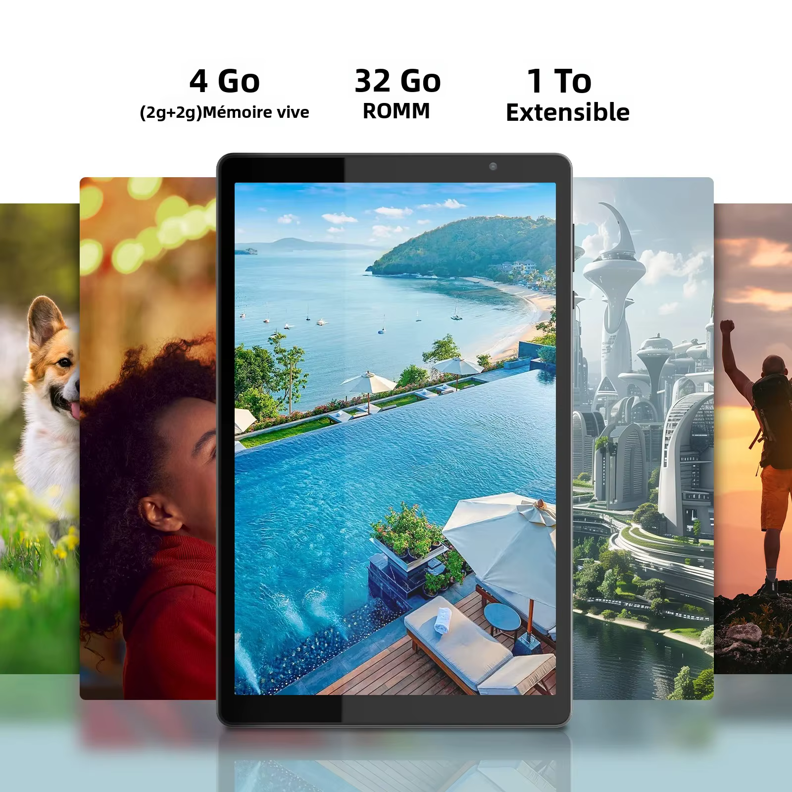 Dernière tablette Android 14, tablette 10 pouces, processeur Quad-core, WiFi 5G, 4 Go de ROM + 32 Go de RAM, résolution 1280 x 800, batterie 6000 mAh