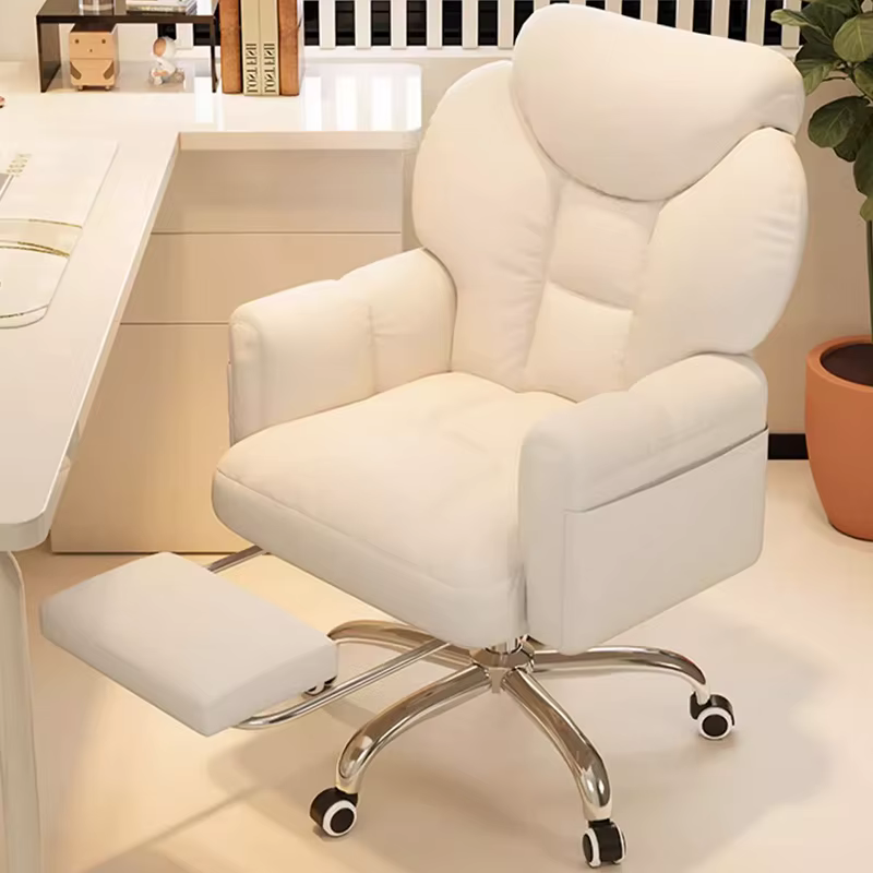 Chaise de Bureau Moderne Blanche avec Repose-Pieds Mobile