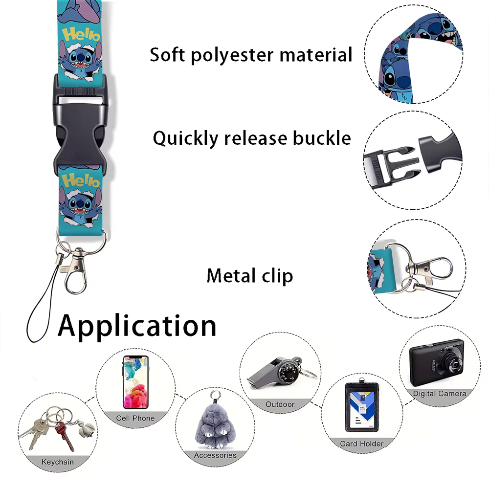 Stitch Angel En gros Porte-cartes étudiant à motif dessin animé, Porte-badge et Dragonne de téléphone portable en plastique avec boucle, Dragonnes porte-clés
