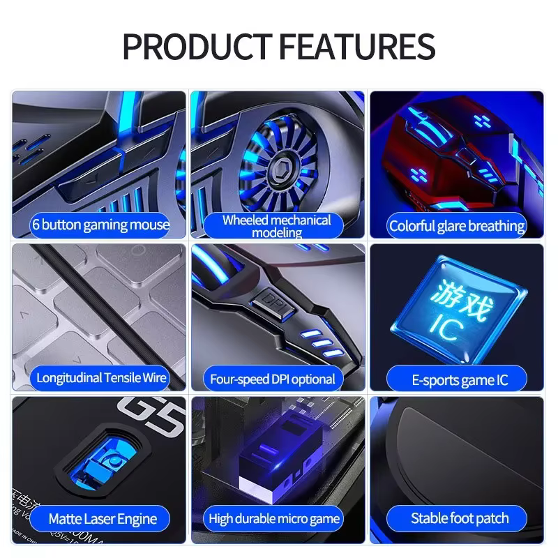 G5 souris filaire muette Six touches jeu lumineux e-sports machines accessoires informatiques