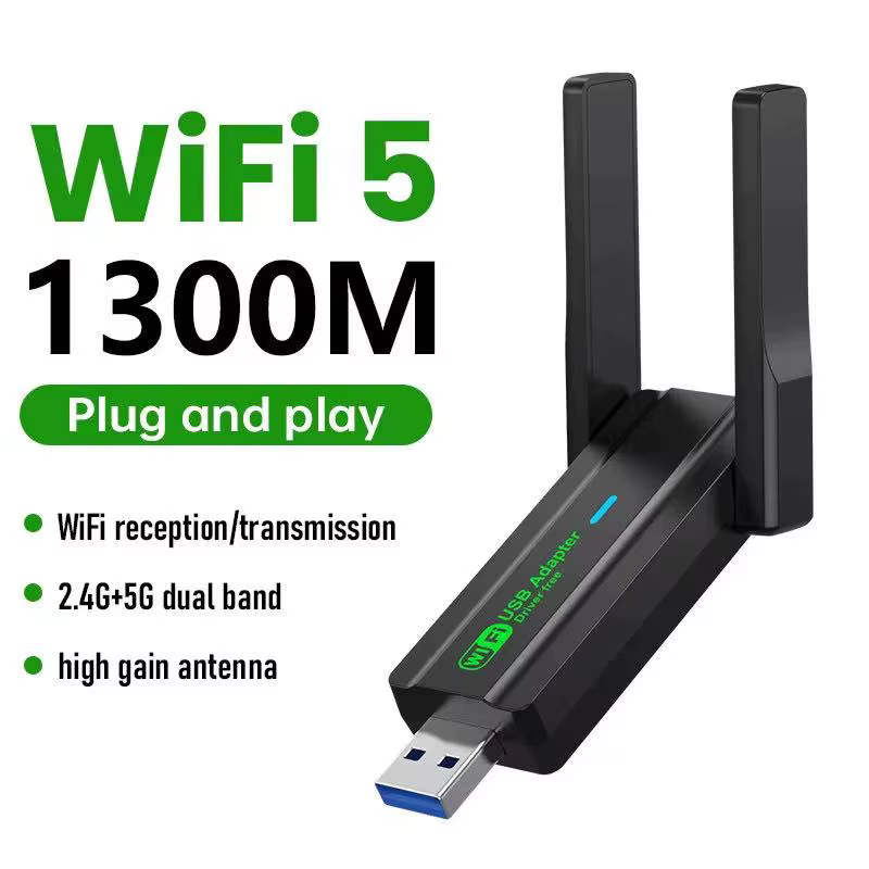 Carte réseau sans fil WiFi 5 1300M double bande 2.4G&5GHz USB 3.0 adaptateur