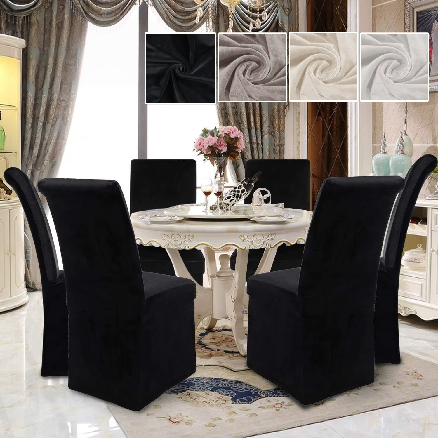 Housses de chaise de banquet en velours extensible pour salle à manger, douces, amovibles, longues et unies