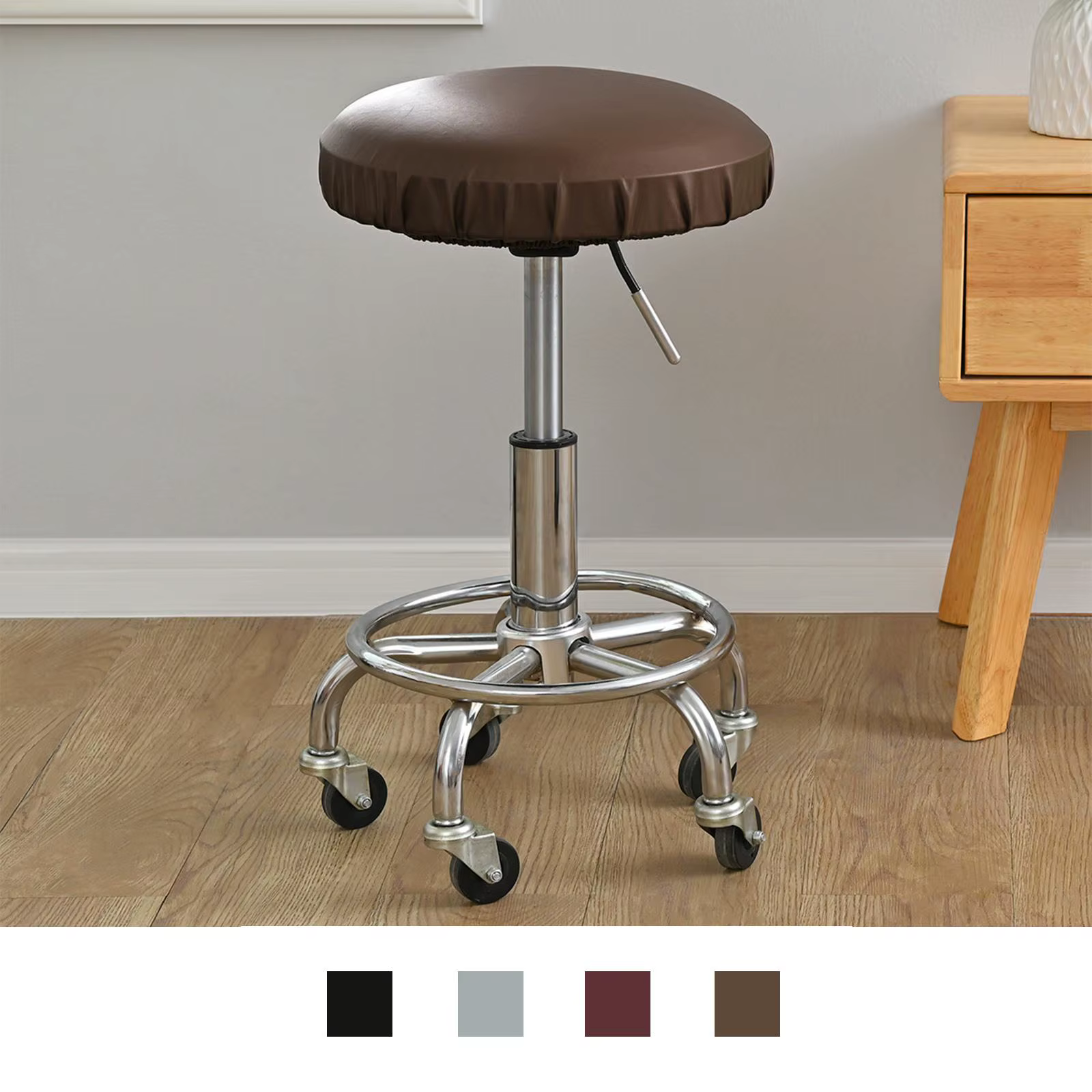 Housse de chaise de tabouret en cuir PU, housse de protection de siège pour tabourets de Bar ronds de 35 à 45cm, housses de chaise de Bar élastiques