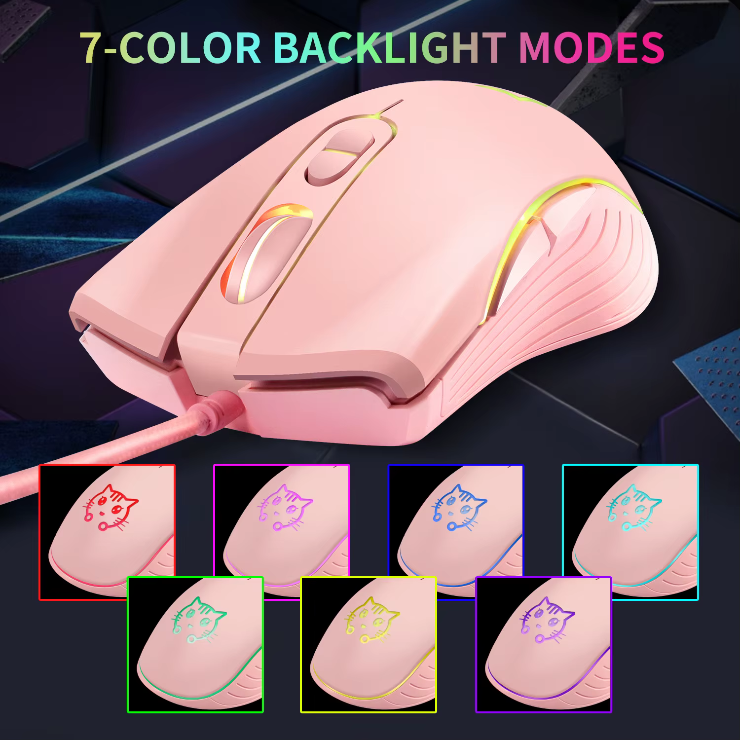Souris de jeu filaire USB rose ordinateur professionnel e-sports Mause 2400 DPI