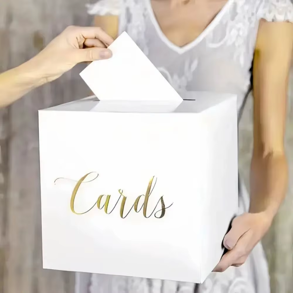 Boîte à Cartes en Carton Blanc pour Décoration de ixde Mariage, Enveloppe de Réception, Argent, Anniversaire, V18e