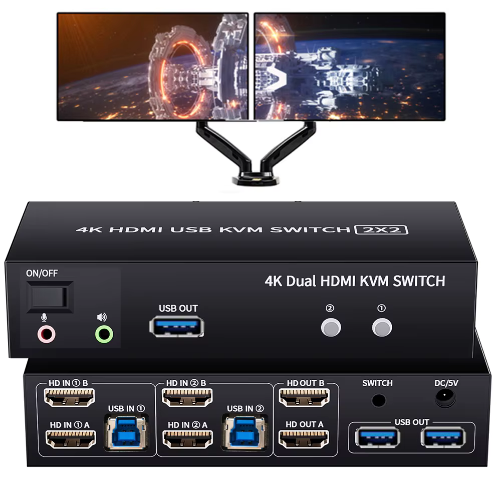 Commutateur KVM HDMI double moniteur 2X2 USB 3.0/2.0 4K 60Hz