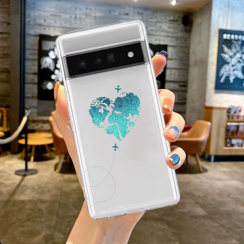 Coque de téléphone en TPU transparent, carte du monde de dessin animé, direction de paysage, pour Google Pixel 9 Pro XL 8 7 6 Pro 8A 7A 6A 5 4 5A 4A 3A XL 5G