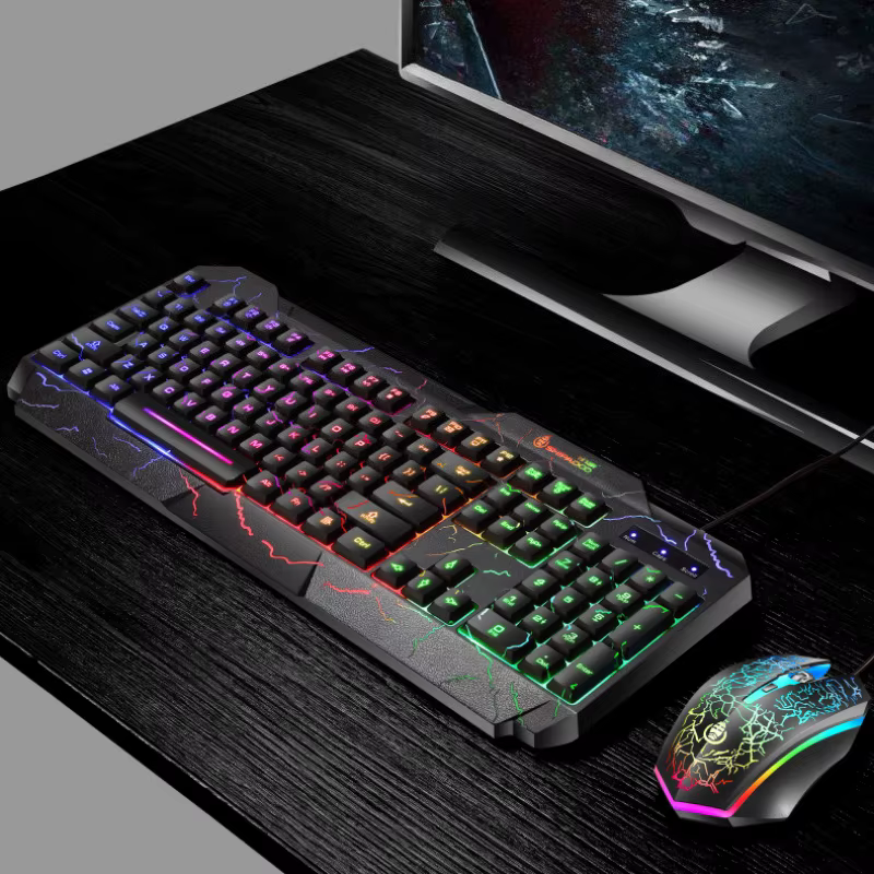 Ordinateur de bureau filaire clavier de jeu souris sensation mécanique lumière LED rétro-éclairé