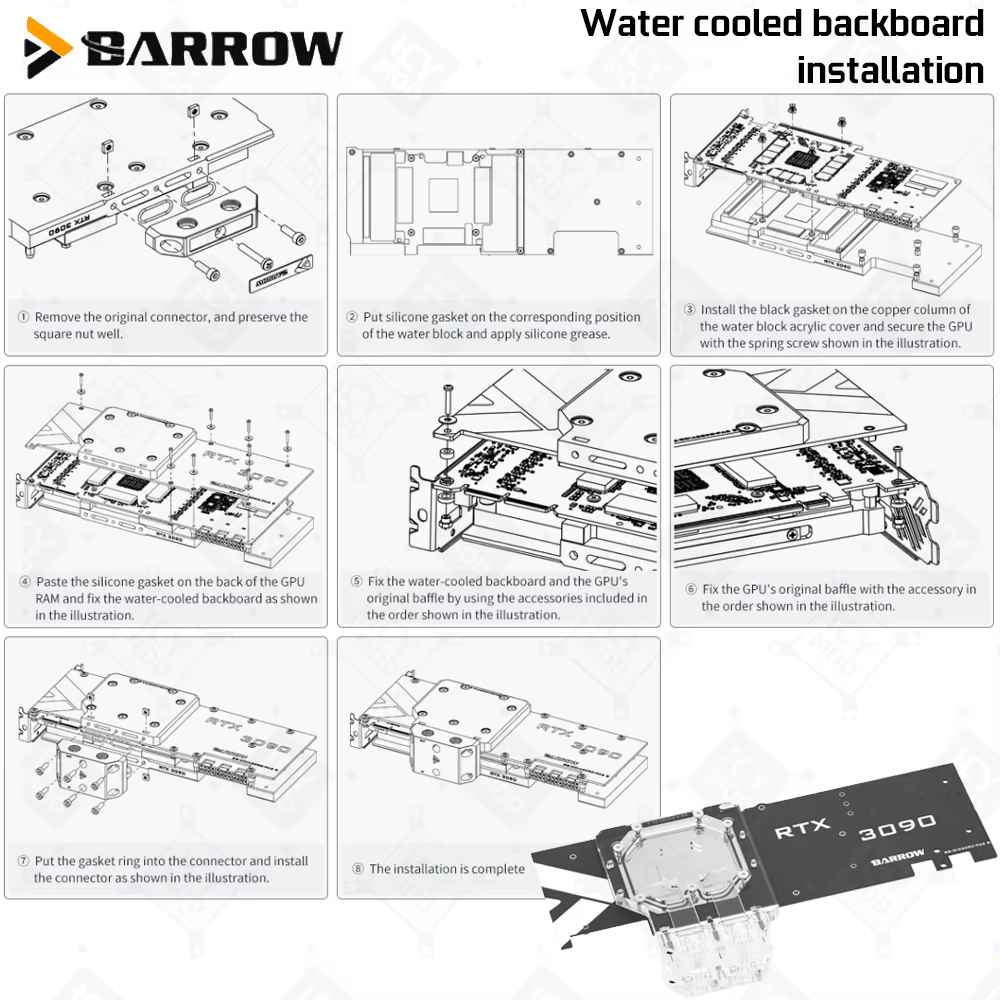Barrow Cartes vidéo Refroidisseur d'eau BS-GIG3090-PA2 GIGABYTE 3090/3080 GAMING EAGLE cigOC GPU nuits PC