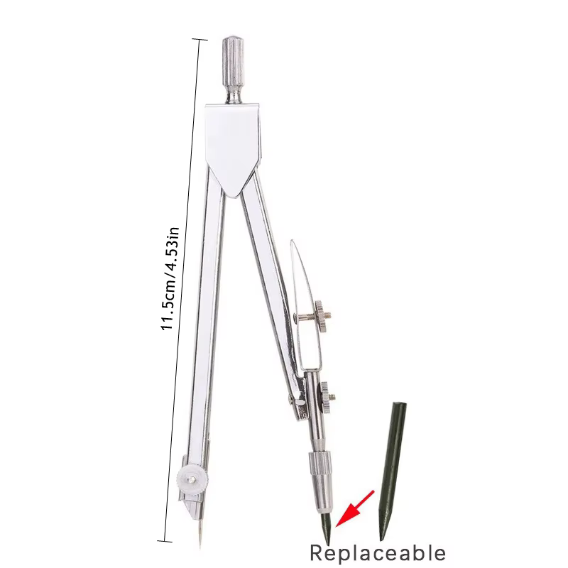 Ensemble de boussole en métal, boussole de dessin avec recharge de remplacement pour étudiants, outils de dessin d'examen, papeterie Compasso Geometry Compas