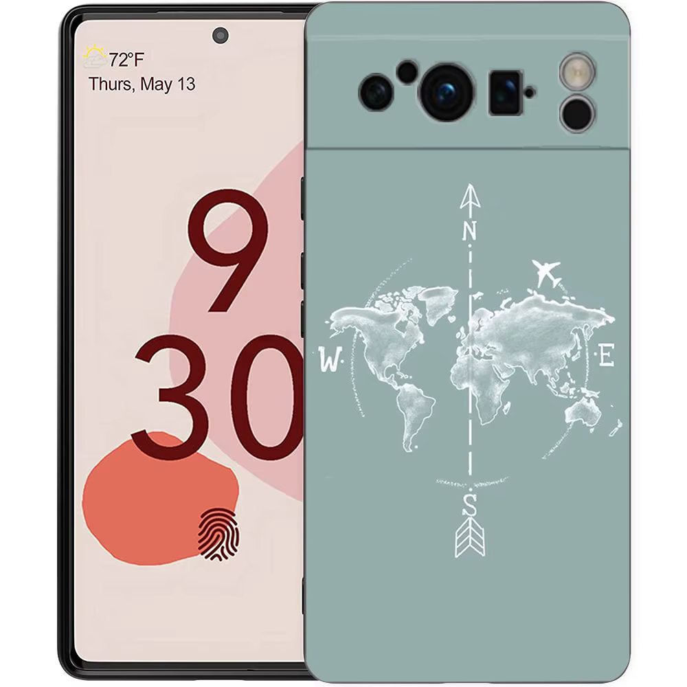 Coque de téléphone en Silicone noir antichoc, carte du monde de dessin animé, direction de paysage, pour Google pixel 9 8 7 6 Pro 8A 6A 7A 5G