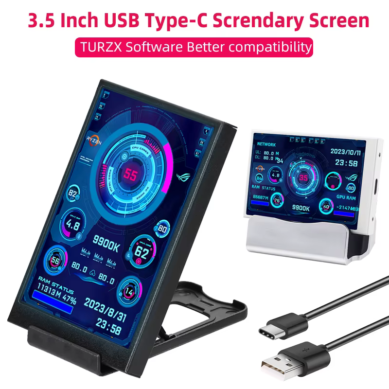 Écran secondaire de type C de 3.5 pouces pour ordinateur CPU RAM GPU HDD moniteur 320*480 IPS LCD ISB affichage logiciel TURZX NO AIDA64