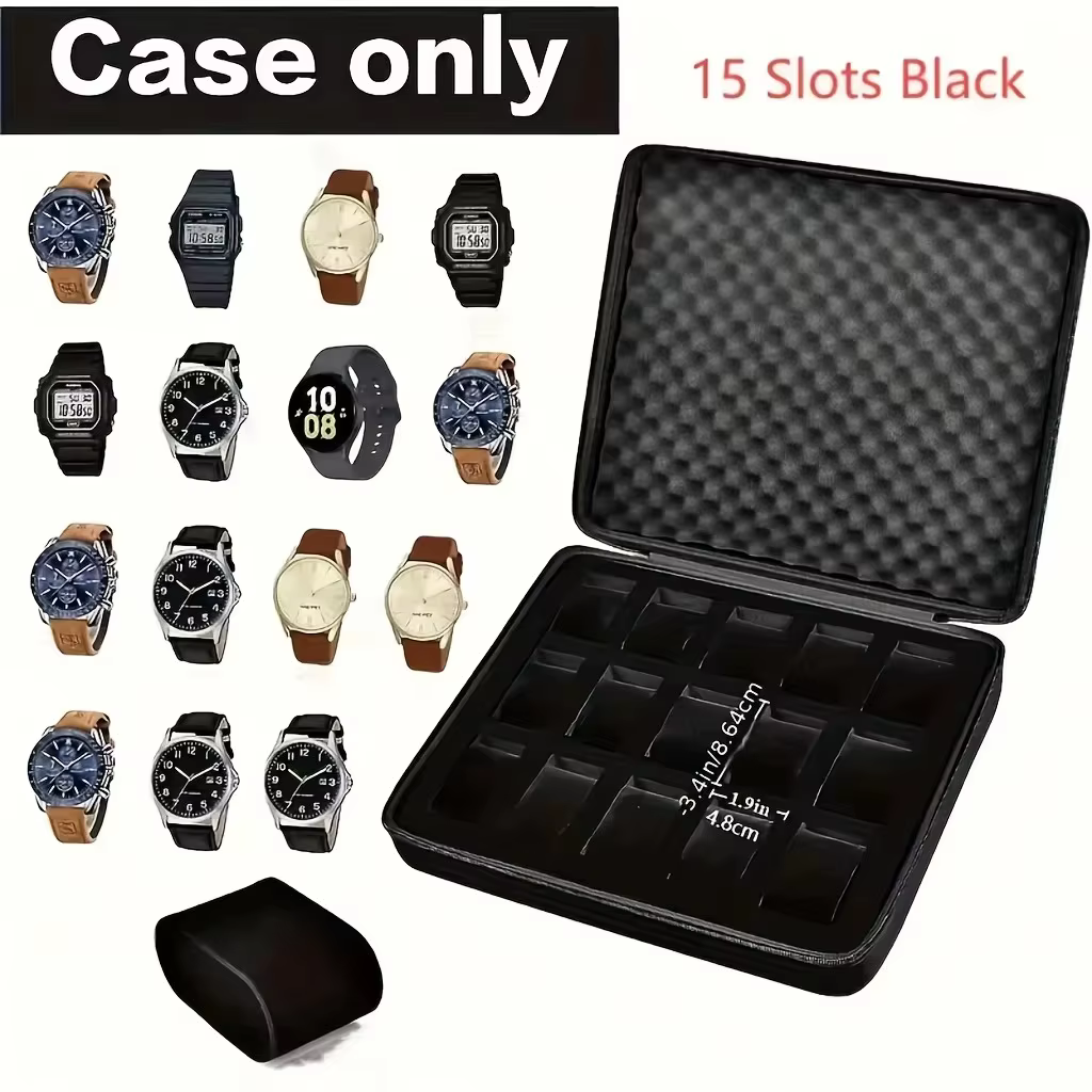 Boîte de rangement de montres de qualité supérieure, boîte de rangement de montres à 15 emplacements pour cartes, boîte de rangement de bijoux portable, vitrine, adaptée à la maison