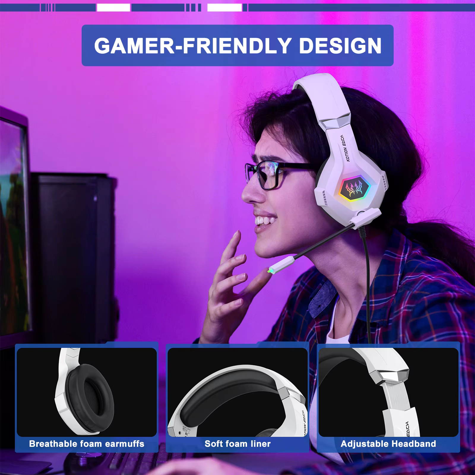 Casque de jeu filaire avec micro antibruit