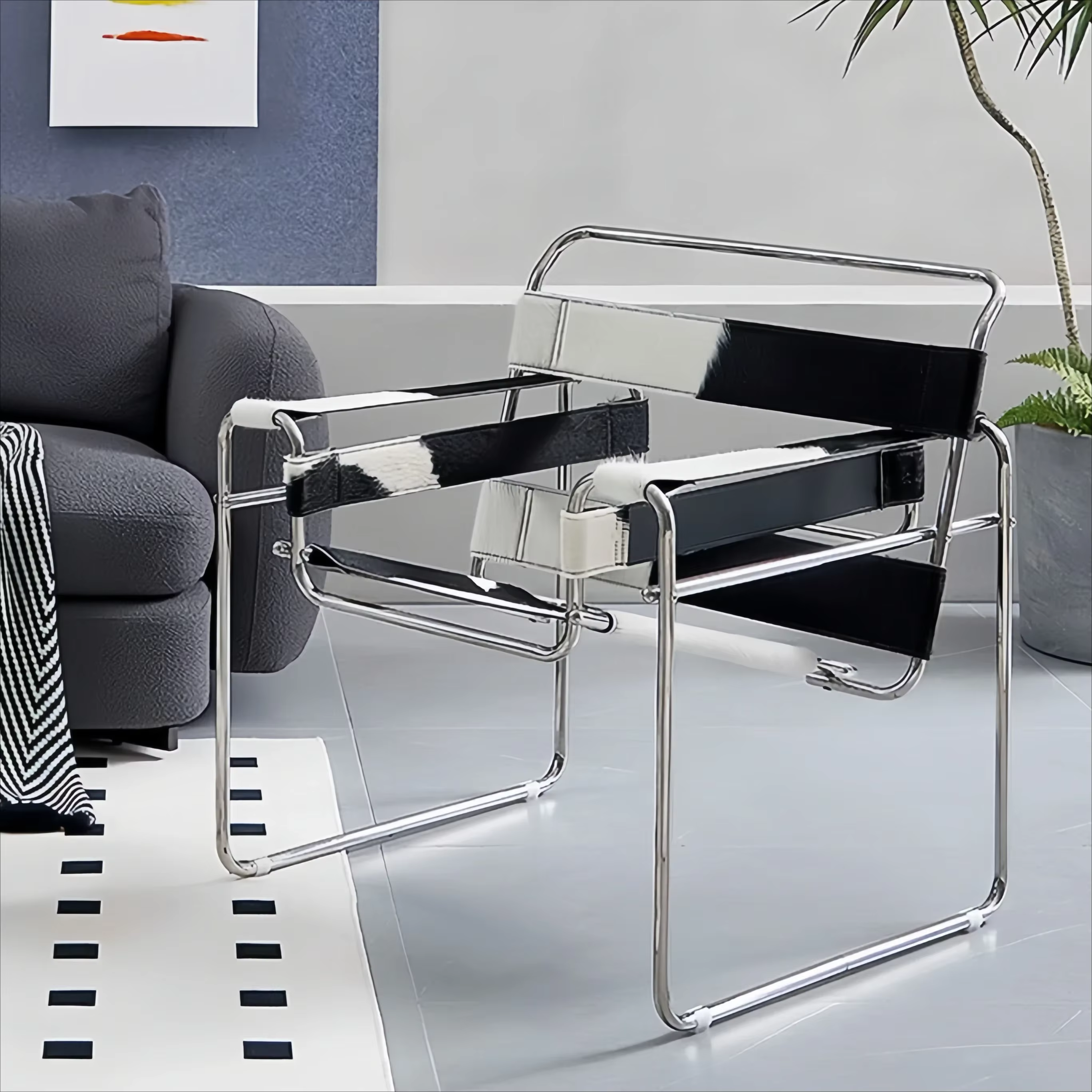 Vassili – chaise longue en cuir véritable, Style Bauhaus, une pièce moderne du milieu du siècle, avec cadre en tube inoxydable, mobilier de bureau haut de gamme