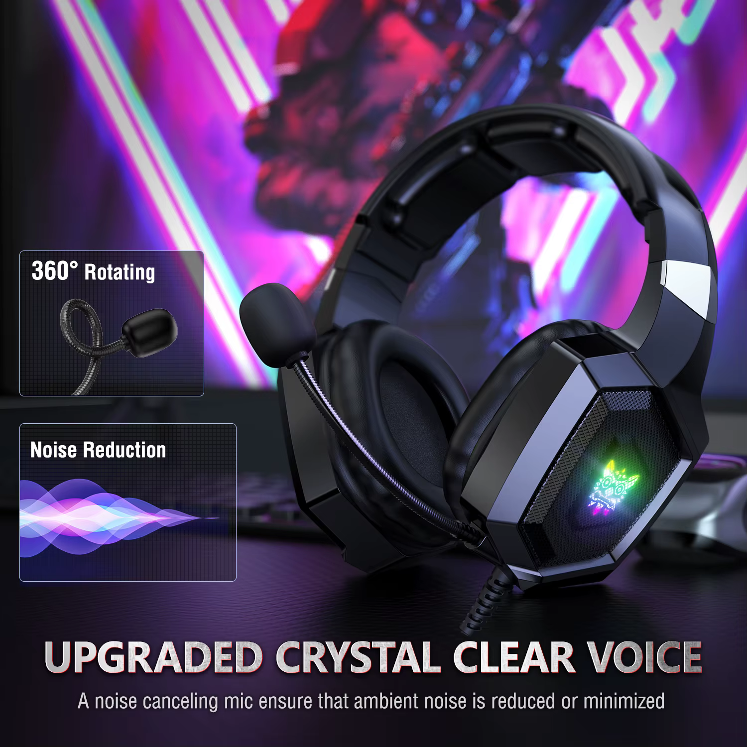 ONIKUMA K8 casque de jeu avec micro HD Flexible lumière rvb son Surround sur-oreille