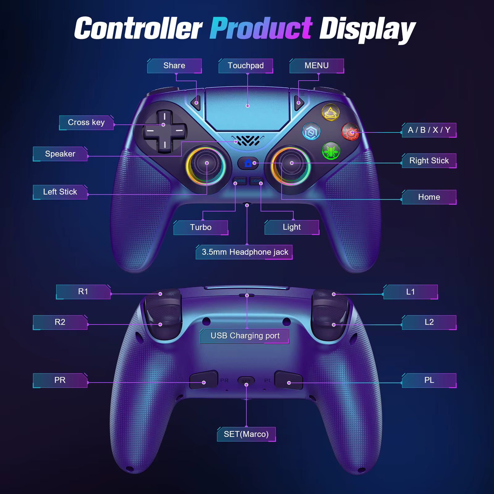 Manette sans fil pour Playstation 5/PS5/PS5 Pro/Slim/PC
