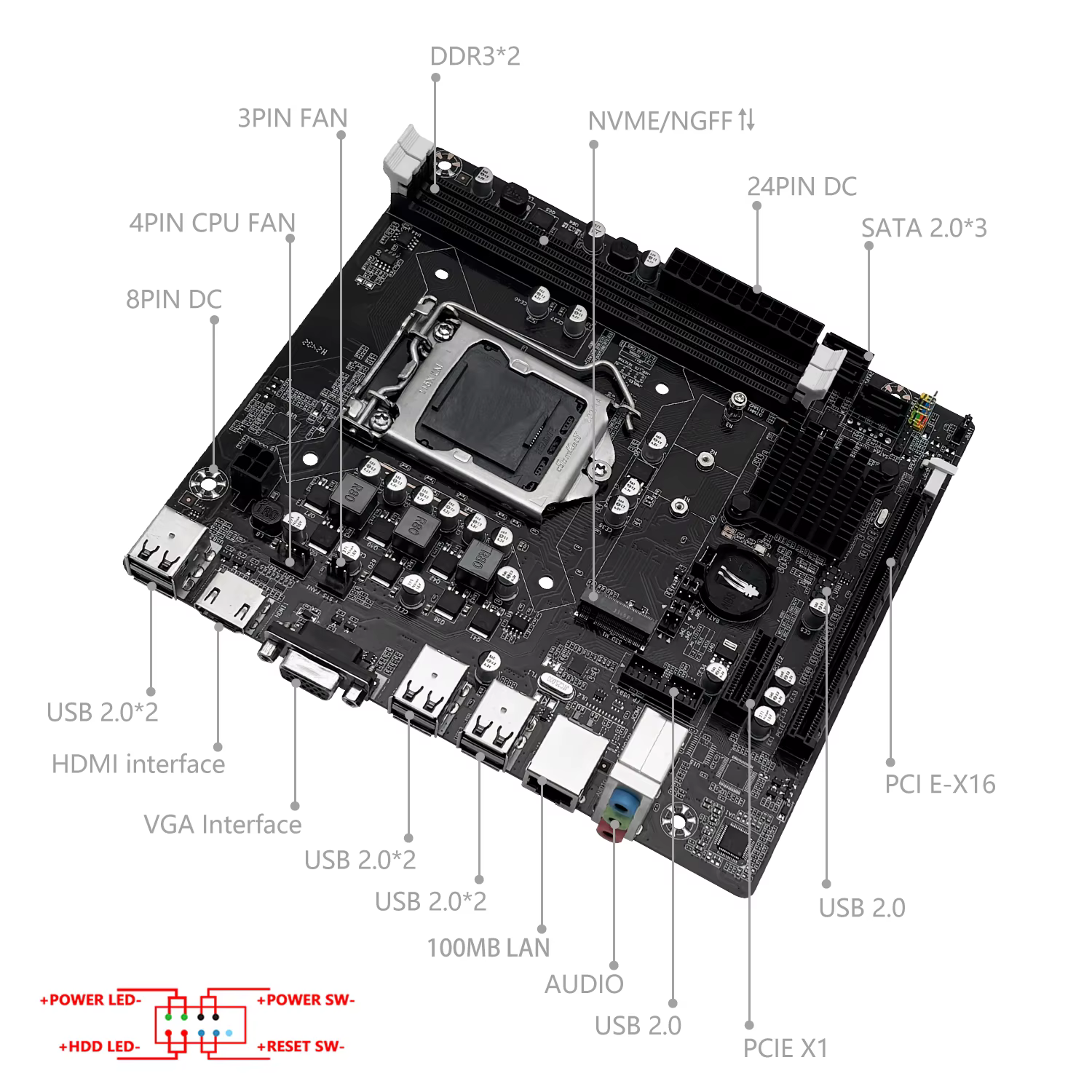 MACHINIST H61 carte mère LGA 1155 DDR3 RAM Compatible avec les CPU Intel Core 2e et 3ème génération prend en charge M.2 NVME SDD