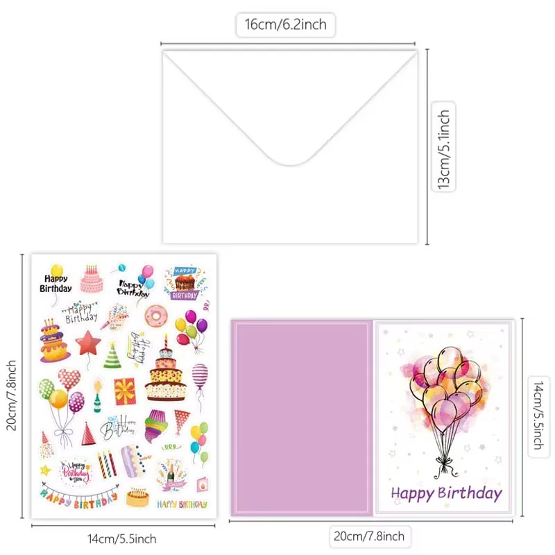 Ensemble de cartes de vministériels x d'anniversaire avec enveloppe et autocollant, carte de message pliante, cartes de bénédiction bricolage, cartes d'invitation de fête, 12 pièces